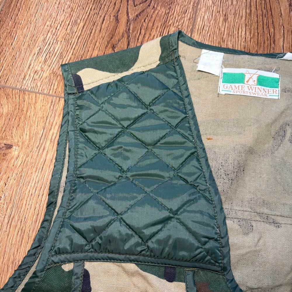 Vintage Game Winner Sportswear Camo Hunting Vest Mens M Shell Loops Woodland - Picture 8 of 10